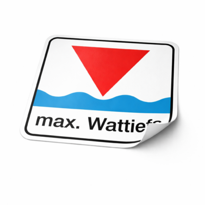 Max. Watttiefe Aufkleber<br>(4,8 x 4,8 cm)