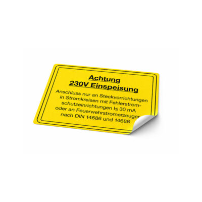 Achtung 230V Einspeisung<br>Aufkleber (7 x 5 cm)