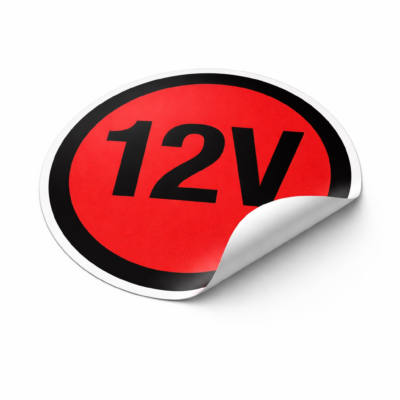 12 V - Aufkleber <br>(3,5 x 3,5 cm)
