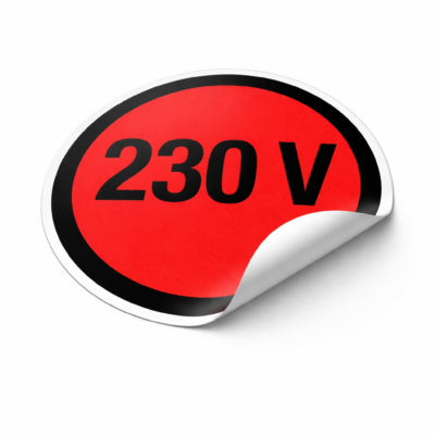 230 V - Aufkleber <br>(4,4 x 4,4 cm)
